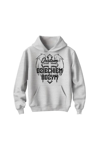 Bluza dziecięca z kapturem Jestem Dzieckiem Bożym - szara