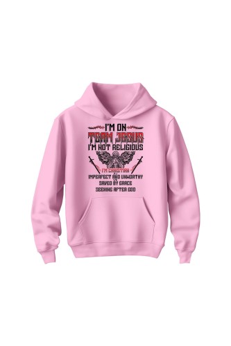 Bluza dziecięca z kapturem I'm on team Jesus - różowa
