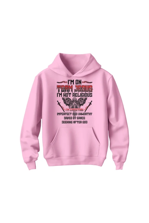 Bluza dziecięca z kapturem I'm on team Jesus - różowa