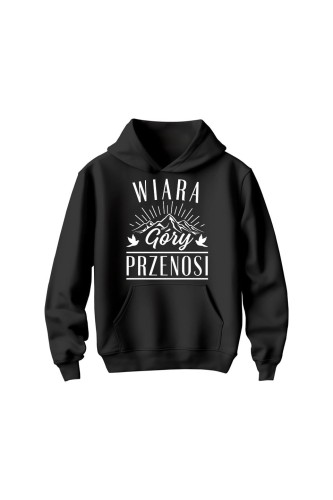 Bluza dziecięca z kapturem Wiara góry przenosi - czarna