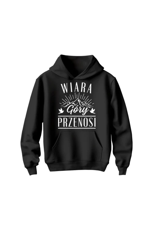 Bluza dziecięca z kapturem Wiara góry przenosi - czarna