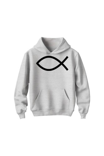 Bluza dziecięca z kapturem Symbol Ryby chrześcijański - szara