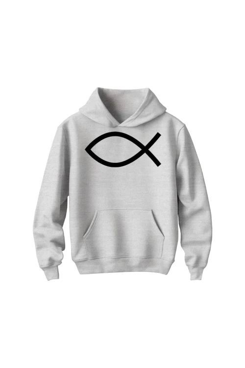 Bluza dziecięca z kapturem Symbol Ryby chrześcijański - szara