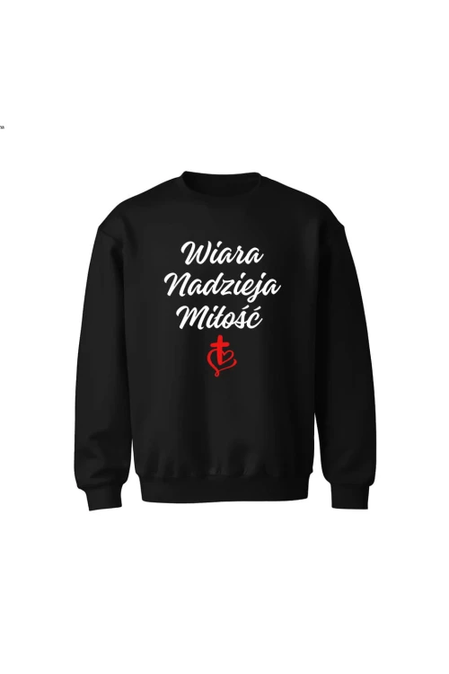 Bluza dziecięca bez kaptura Wiara nadzieja miłość - czarna