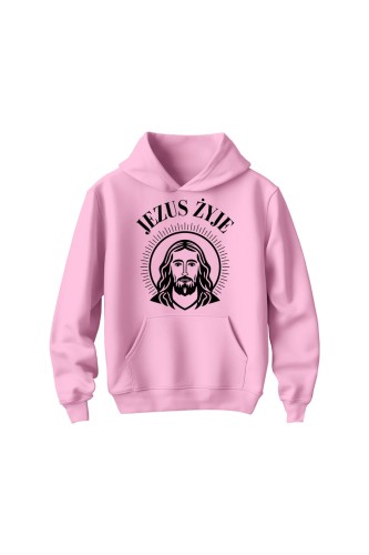 Bluza dziecięca z kapturem Jezus żyje - różowa