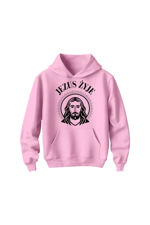 Bluza dziecięca z kapturem Jezus żyje - różowa