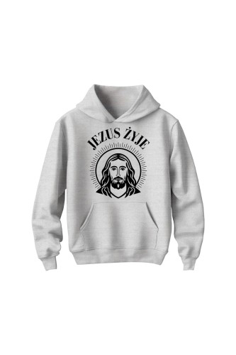 Bluza dziecięca z kapturem Jezus żyje - szara