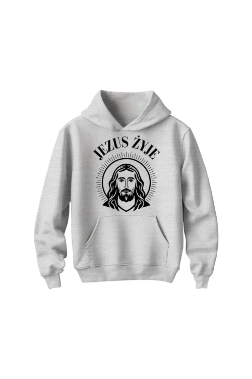 Bluza dziecięca z kapturem Jezus żyje - szara
