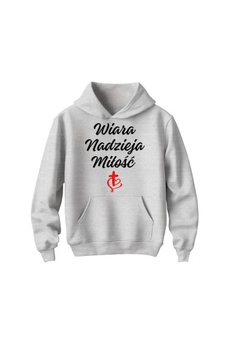 Bluza dziecięca z kapturem Wiara nadzieja miłość - szara