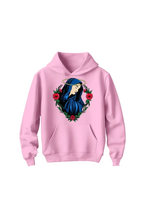 Bluza dziecięca z kapturem Wizerunek Maryi - różowa