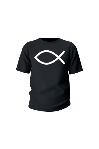 Koszulka dziecięca Symbol Ryby chrześcijański - czarna