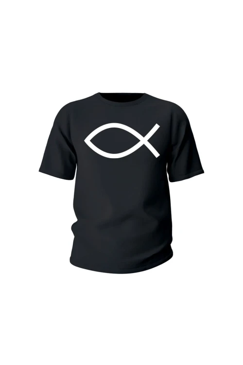 Koszulka dziecięca Symbol Ryby chrześcijański - czarna