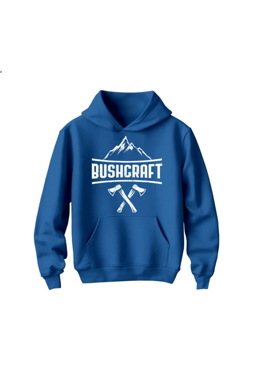 Bluza dziecięca z kapturem Bushcraft napis - niebieska