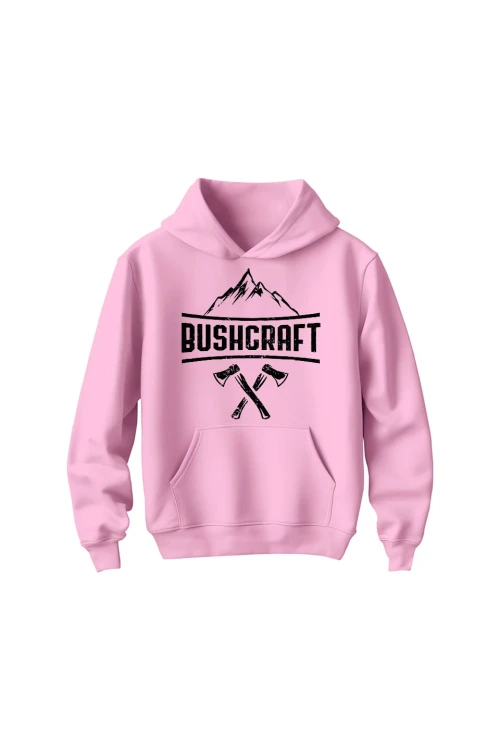 Bluza dziecięca z kapturem Bushcraft napis - różowa