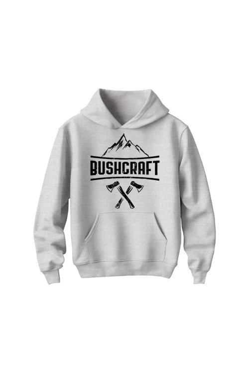 Bluza dziecięca z kapturem Bushcraft napis - szara