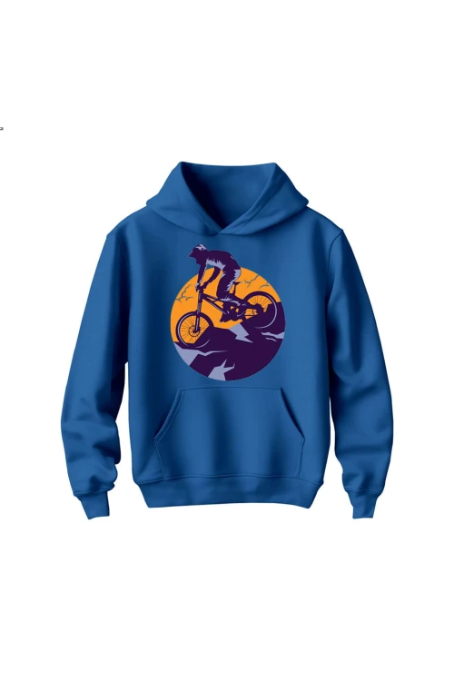 Bluza dziecięca z kapturem Enduro MTB Góry - niebieska