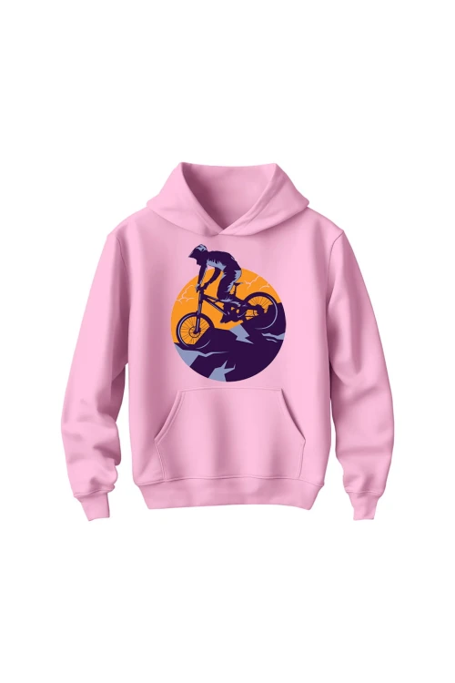 Bluza dziecięca z kapturem Enduro MTB Góry - różowa