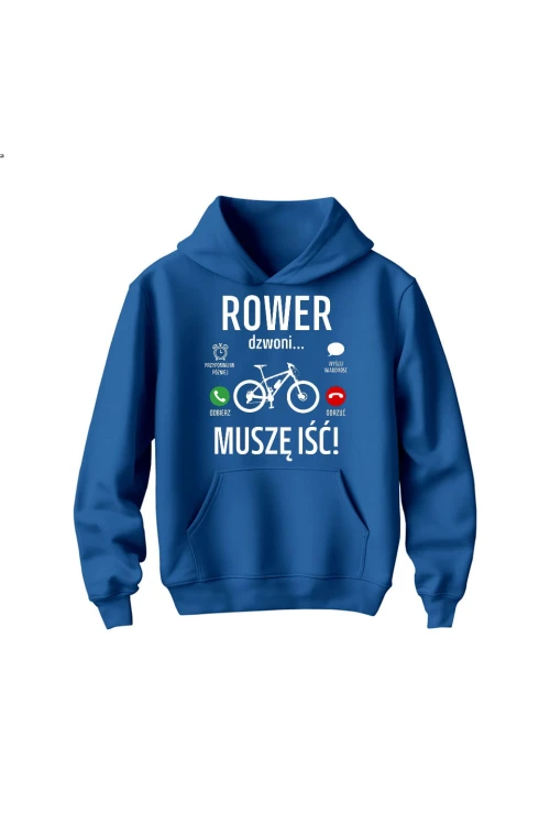 Bluza dziecięca z kapturem Rower dzwoni muszę iść MTB - niebieska