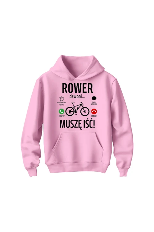 Bluza dziecięca z kapturem Rower dzwoni muszę iść MTB - różowa