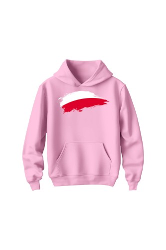 Bluza dziecięca z kapturem Polska Flaga - różowa