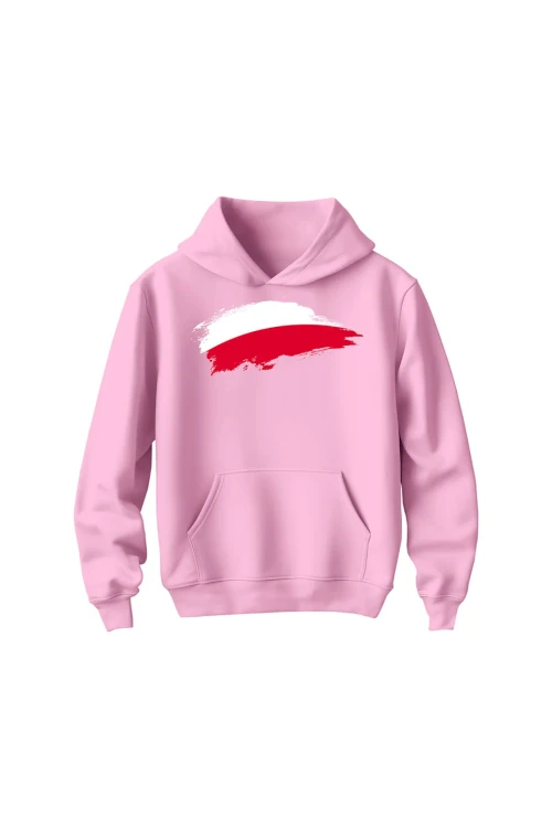 Bluza dziecięca z kapturem Polska Flaga - różowa