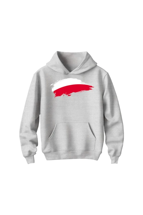 Bluza dziecięca z kapturem Polska Flaga - szara