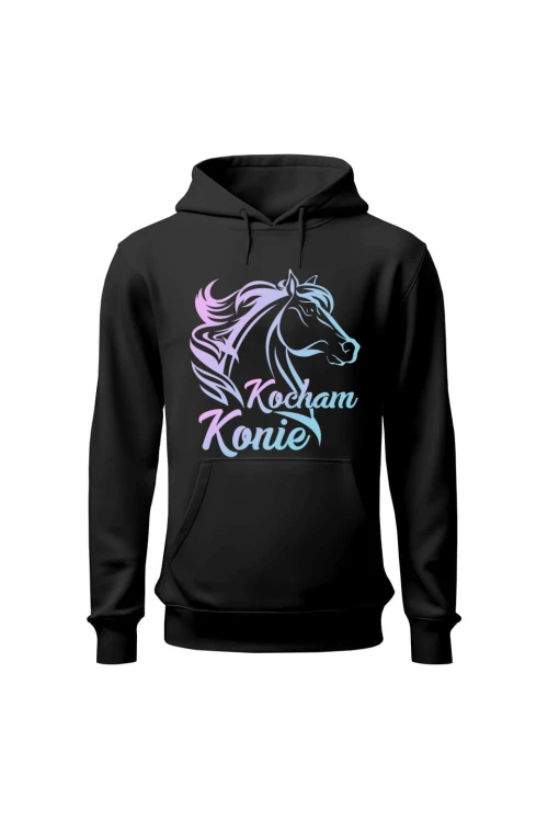 Bluza damska z kapturem Kocham konie - czarna