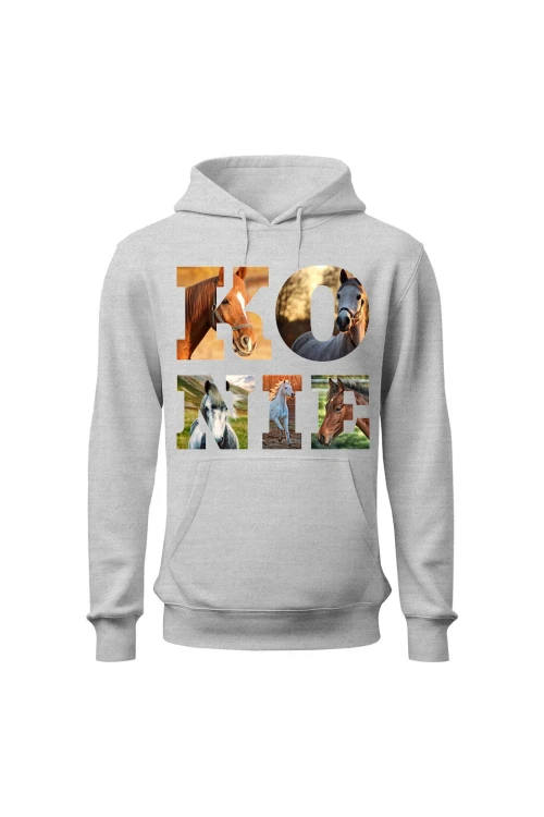 Bluza damska z kapturem KONIE - szara