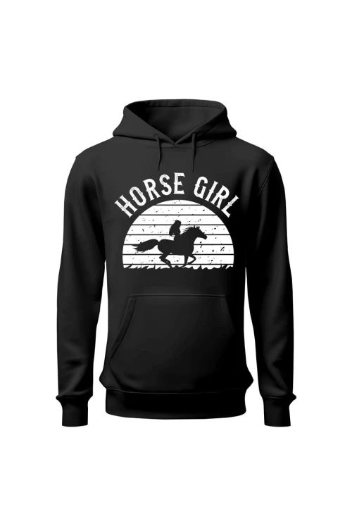 Bluza damska z kapturem Horse Girl - czarna