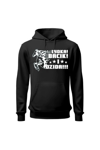 Bluza damska z kapturem Łydka bacik i dzida - czarna