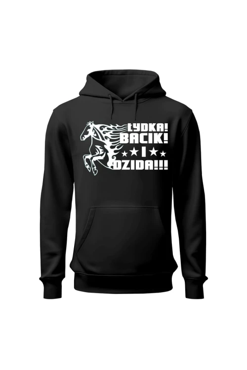 Bluza damska z kapturem Łydka bacik i dzida - czarna