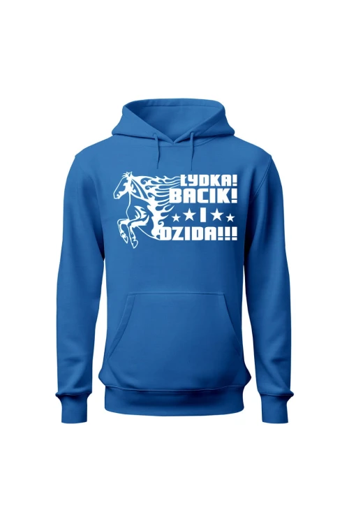Bluza damska z kapturem Łydka bacik i dzida - niebieska
