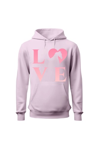 Bluza damska z kapturem z nadrukiem LOVE - różowa