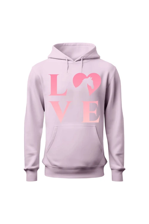 Bluza damska z kapturem z nadrukiem LOVE - różowa