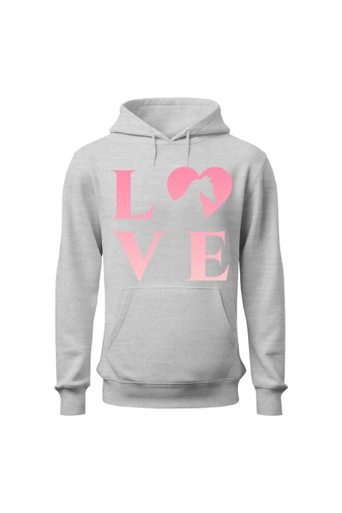 Bluza damska z kapturem z nadrukiem LOVE - szara