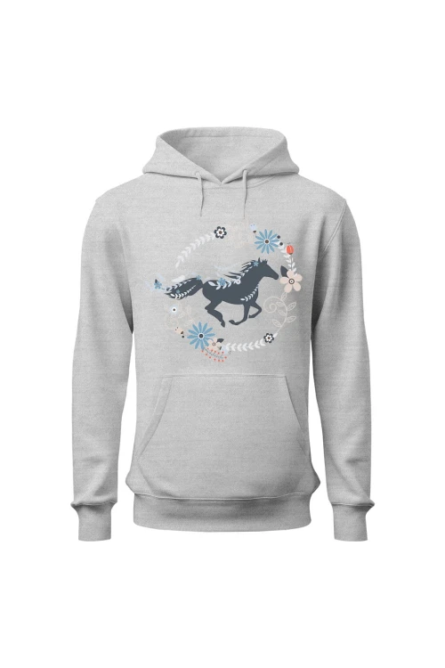 Bluza damska z kapturem Piękny Galopujący Koń - szara