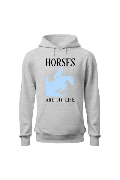 Bluza damska z kapturem Horses Are My Life - szara