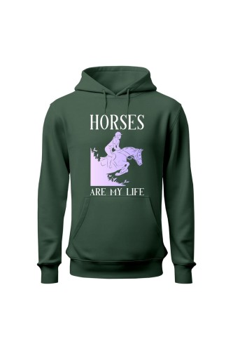 Bluza damska z kapturem Horses Are My Life - zielona