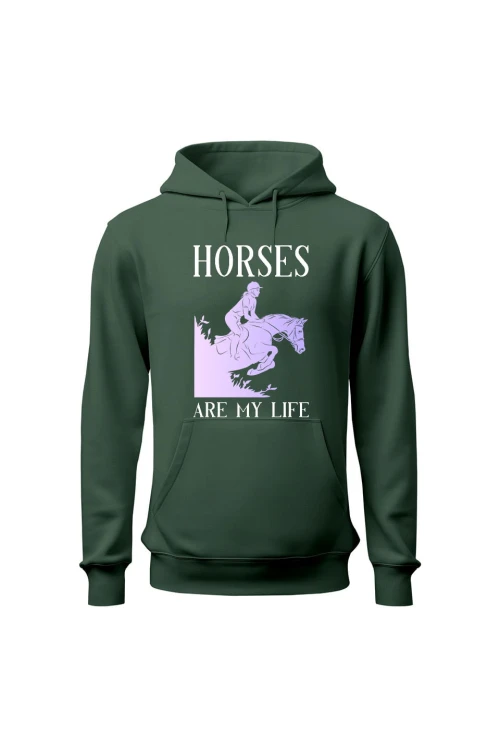 Bluza damska z kapturem Horses Are My Life - zielona