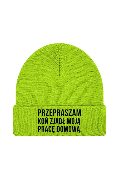 Czapka zimowa Przepraszam koń zjadł moją pracę domową - limonka