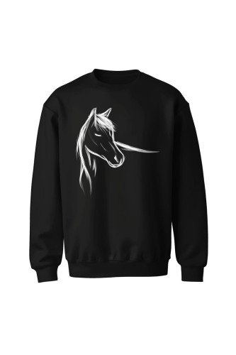 Bluza bez kaptura z ręcznie malowanym koniem - czarna