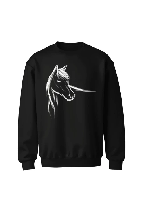 Bluza bez kaptura z ręcznie malowanym koniem - czarna