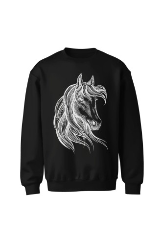 Bluza bez kaptura Rysunek Konia - czarna