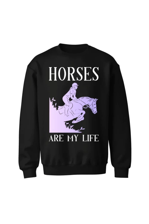 Bluza bez kaptura Horses Are My Life - czarna