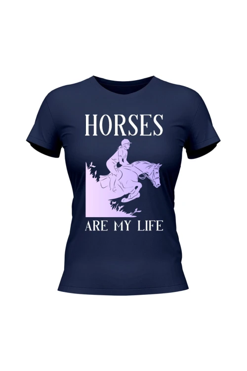 Koszulka damska Horses Are My Life - granatowa