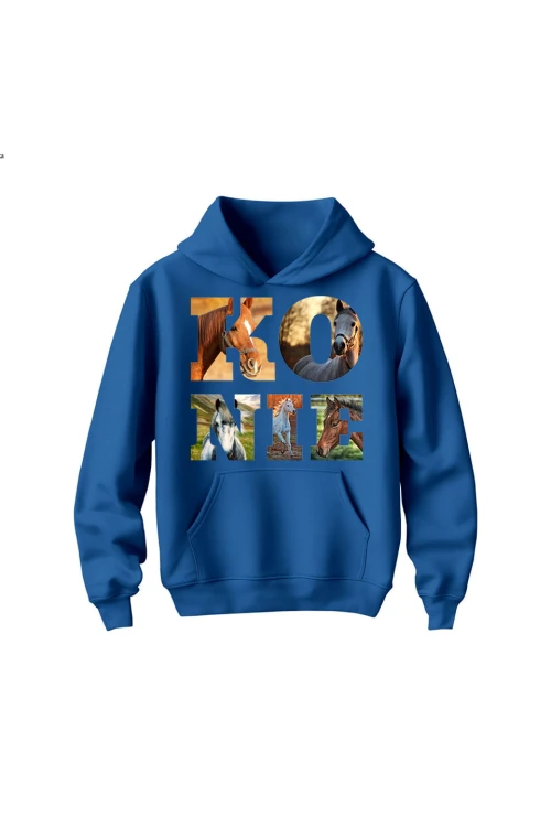 Bluza dziecięca z kapturem KONIE - niebieska