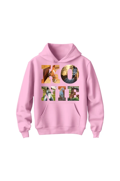Bluza dziecięca z kapturem KONIE - różowa