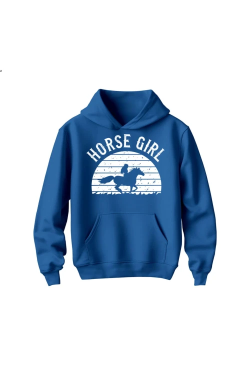 Bluza dziecięca z kapturem Horse Girl - niebieska