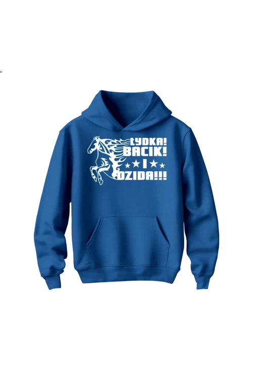 Bluza dziecięca z kapturem Łydka bacik i dzida - niebieska