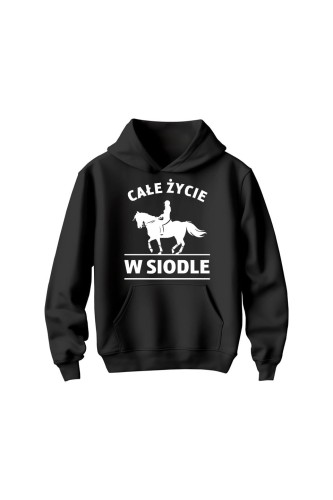 Bluza dziecięca z kapturem Całe życie w siodle - czarna